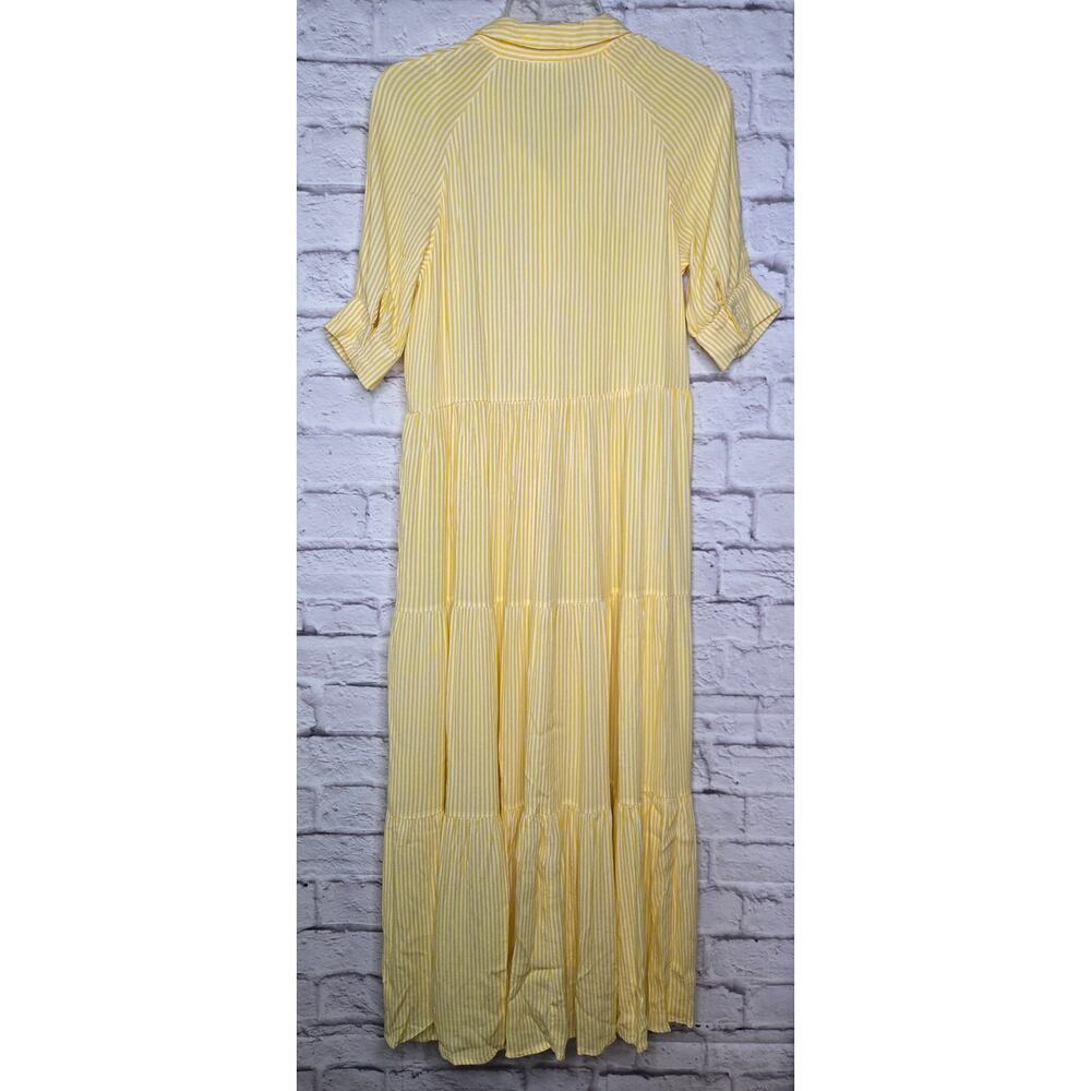 A Loves A Pinstripe Print Collar 3/4 Cuff Sleeve Tiered Midi Shirt Dress XS. - Picture 3 of 8